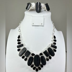 Black Tourmaline 925 Large Gemstone Necklace & Bracelet